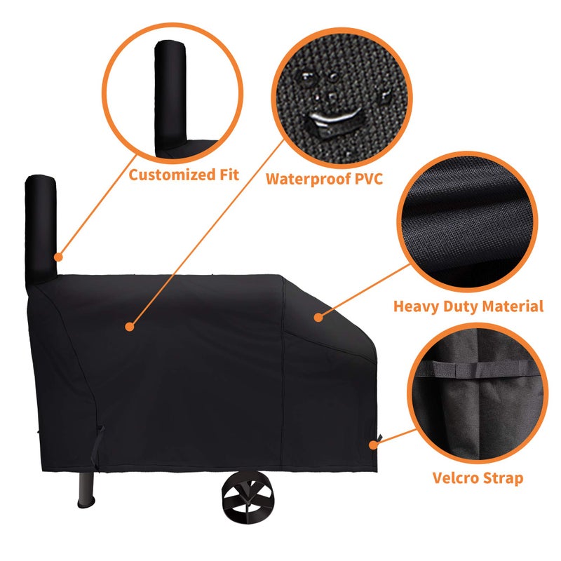 iCover i COVER 66 Inch 600D Heavy Duty Water Proof Patio Outdoor Canvas Offset BBQ Barbecue Smoker Covers for Oklahoma Joe s Highland and Landmann Brinkmann Char-Broil Char-Griller - Image 2